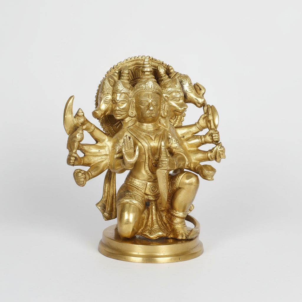 Brass Bajrangbali Panchmukhi Murti Hanuman Ji Idol Statue Home Office Decor Gift Mandir Temple Size 9 Inches
