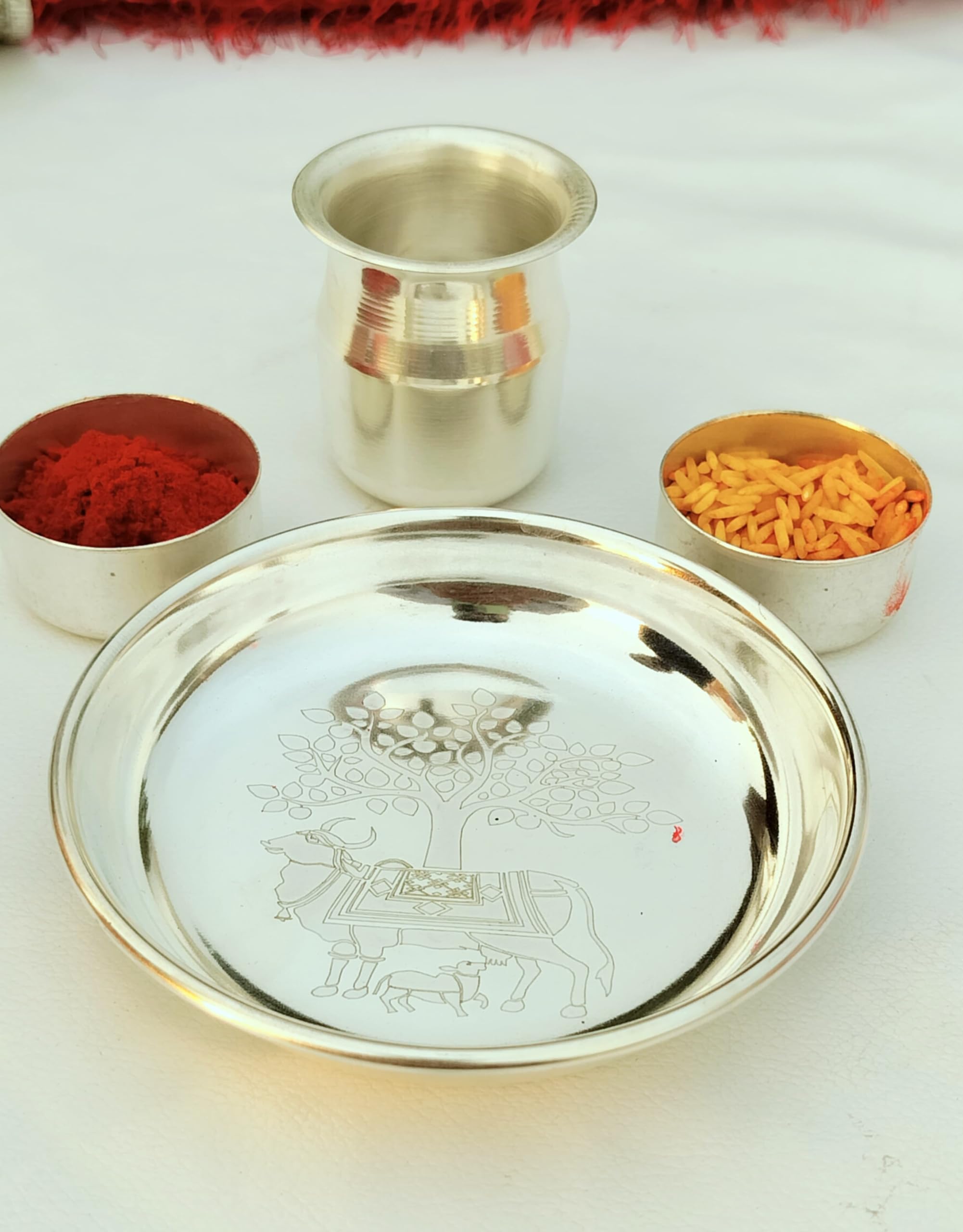 German Silver Mini Pooja thali Set of 4 Pieces