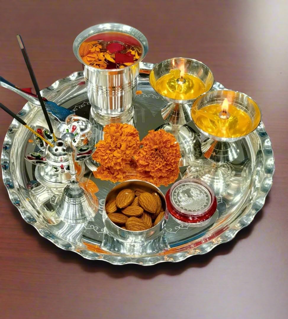 Silver Plated Set of 9 Pieces Pooja thali Set