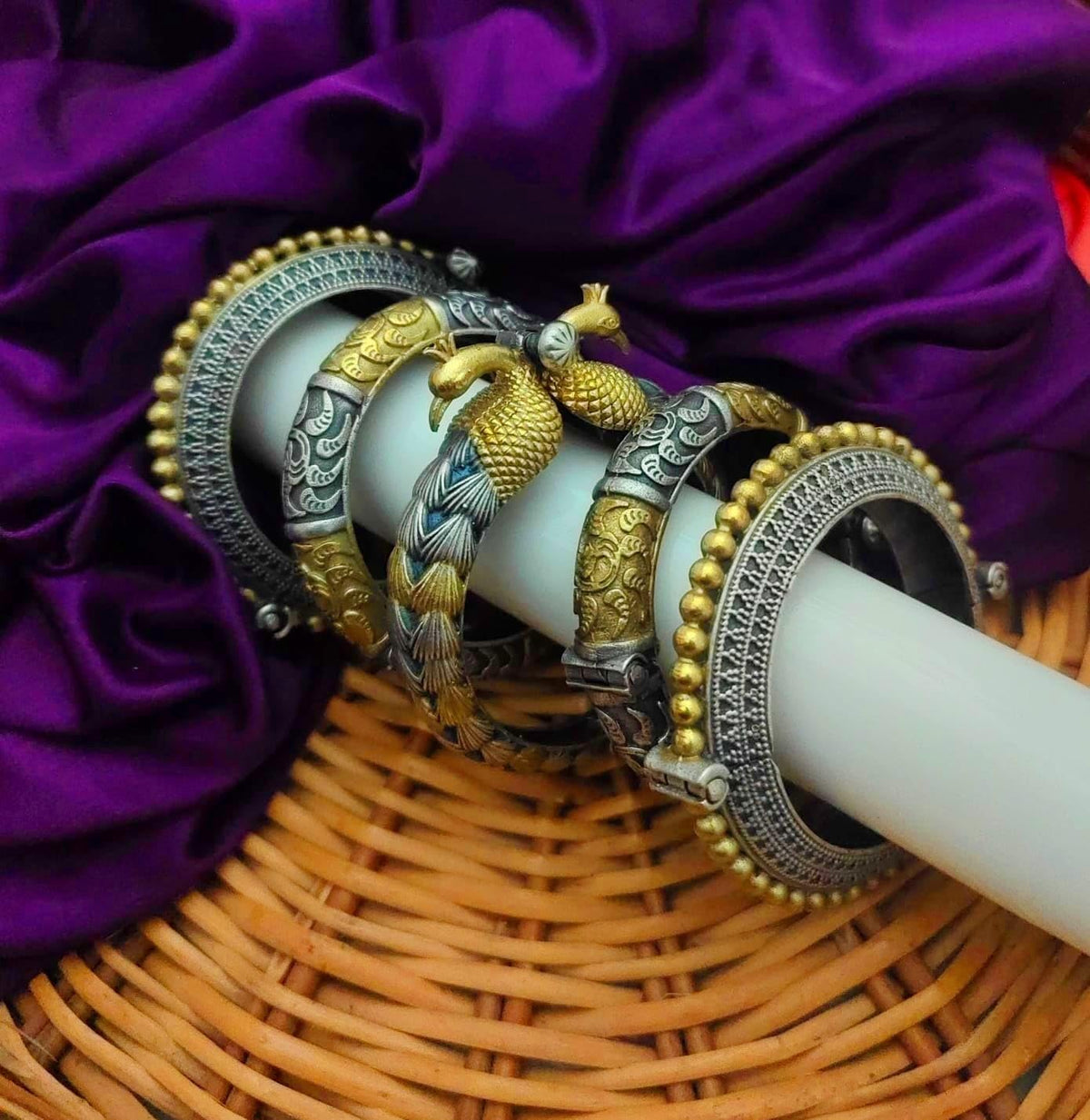 indiancraftsbykanika Silver replica Dual tone openable Bangles/bracelet/kada combo set of 5 pieces