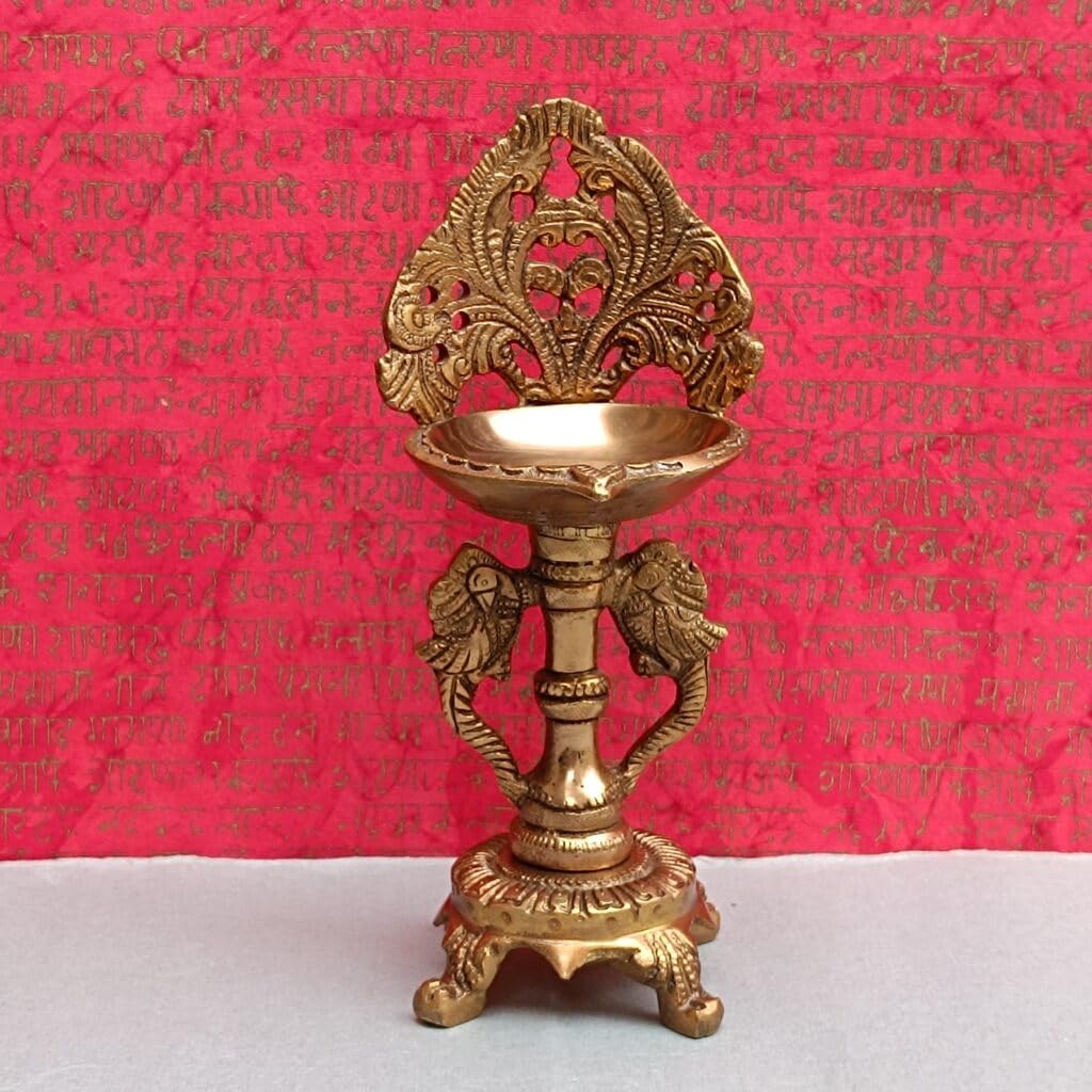 Brass Parrot on Both Side Diya with Stand showpiece/Gift Item