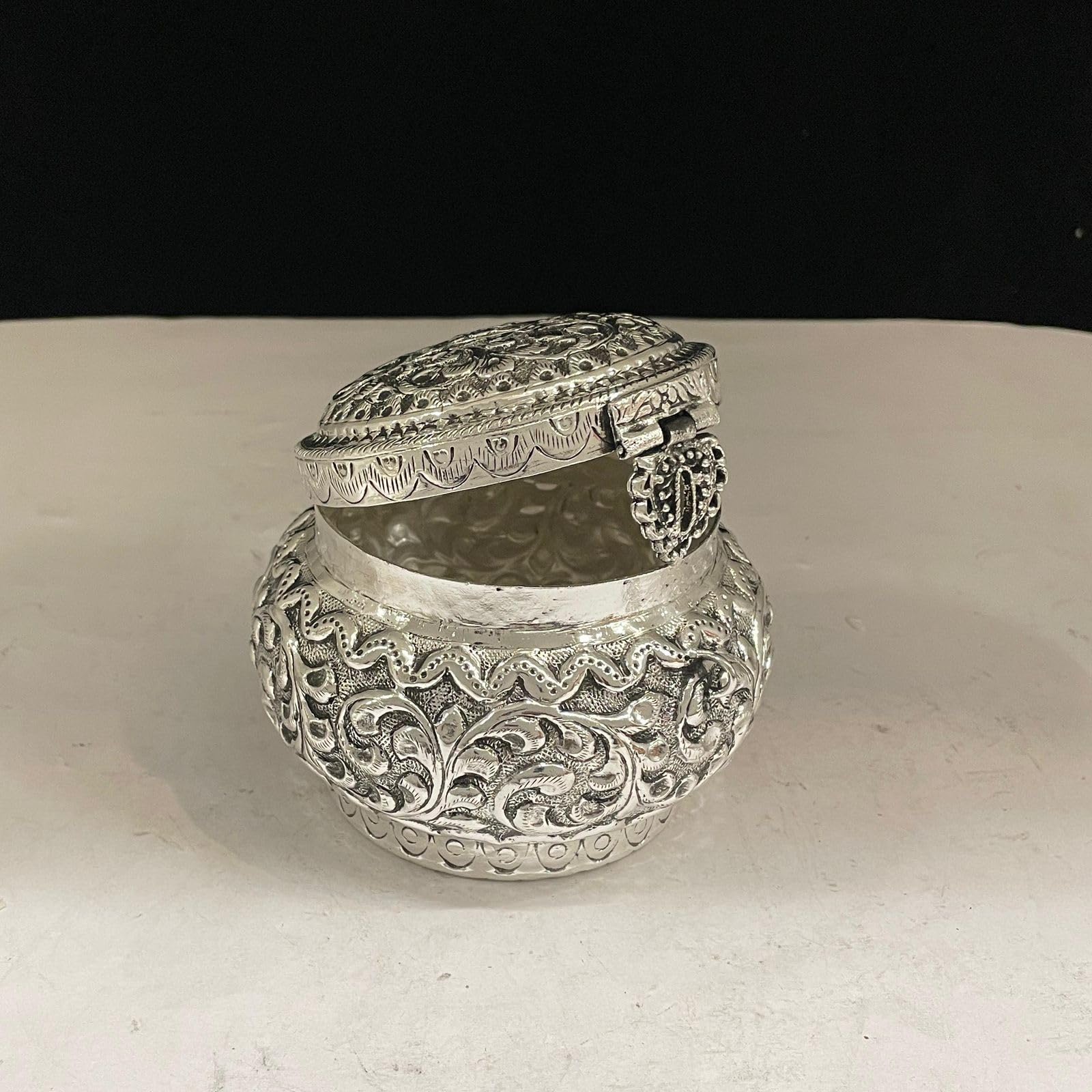 German silver fully carved jewelry box