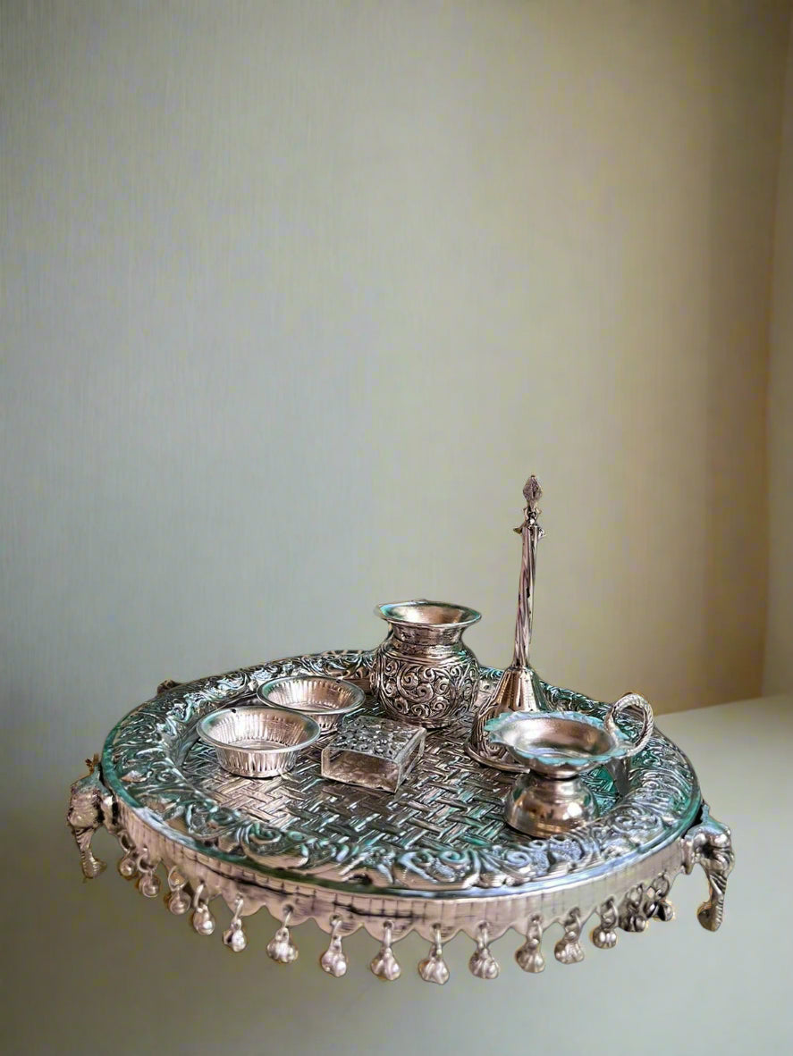 German Silver Elephant Pooja thali Set