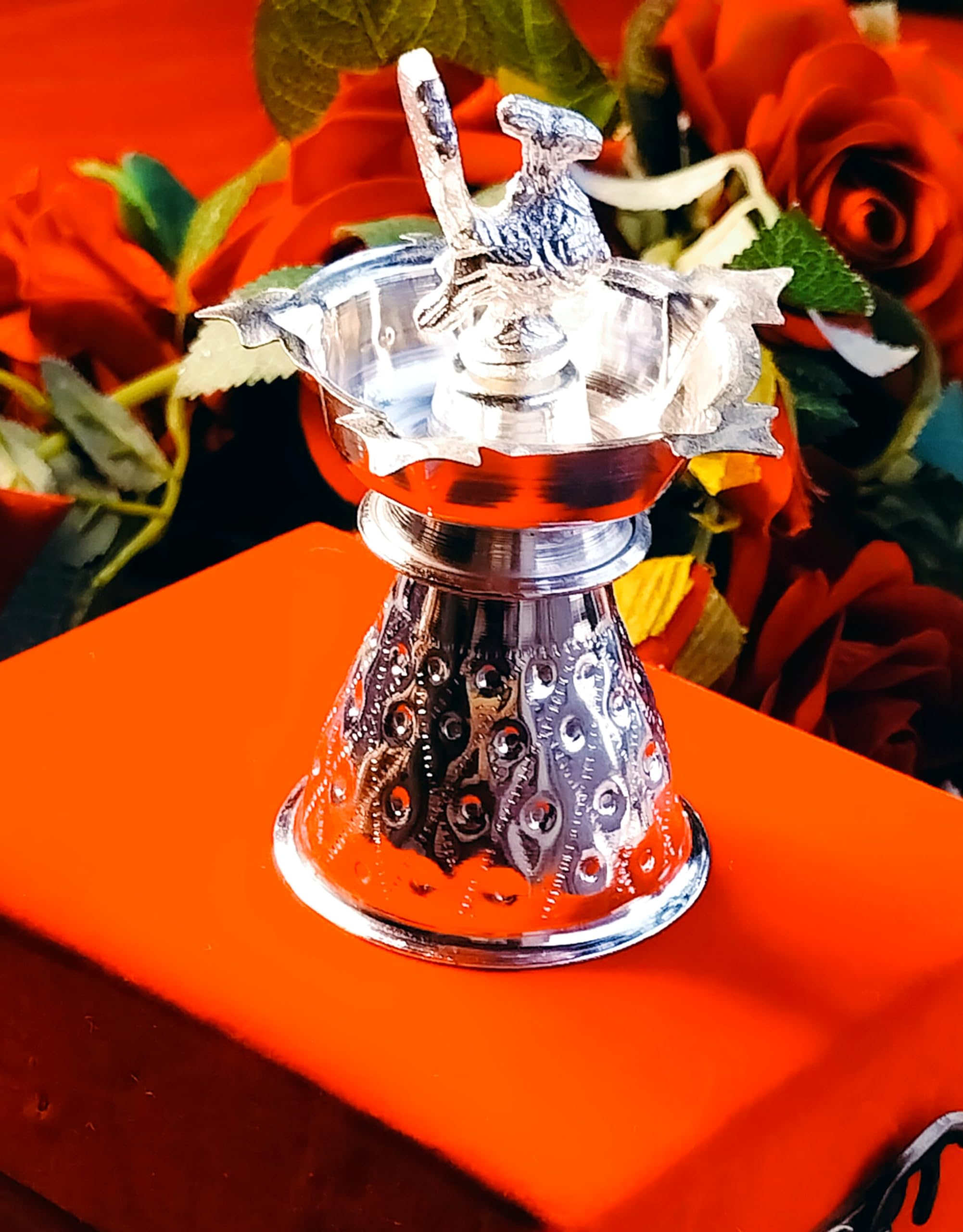 German Silver nakkashi Peacock Diya, Set of 10 Pieces