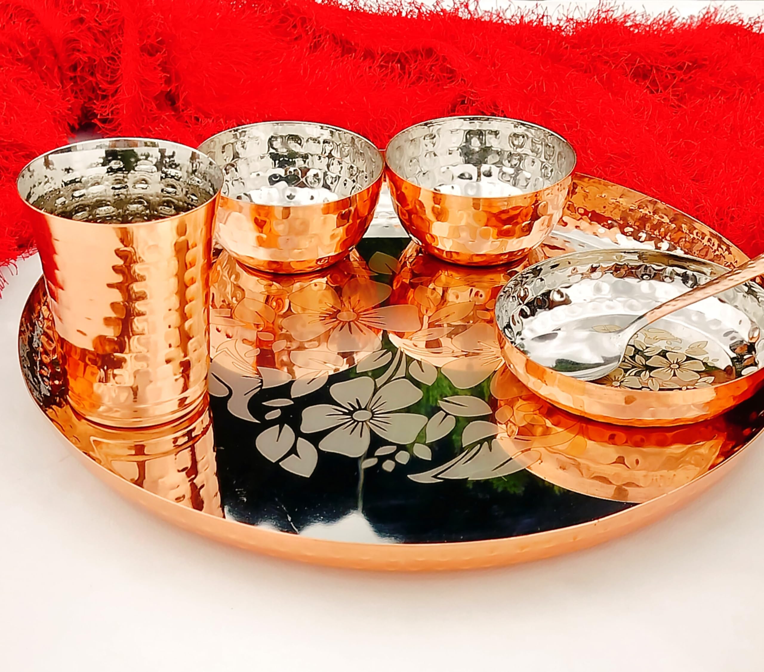 Pure Copper & Stainless Steel Hammered Design Dinner Set for home/gift item