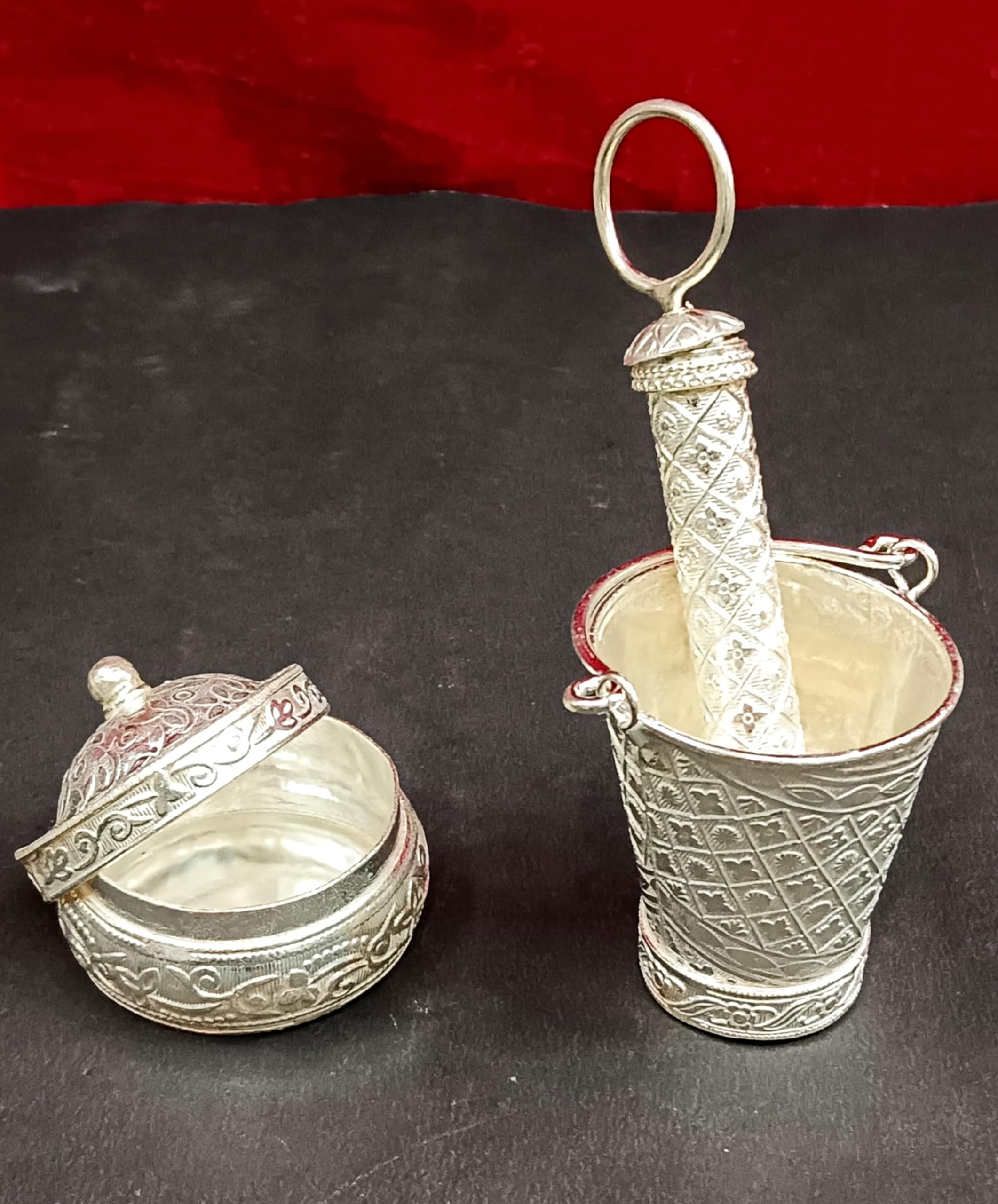 German Silver Small Bucket pichkari Set with Box for Colors