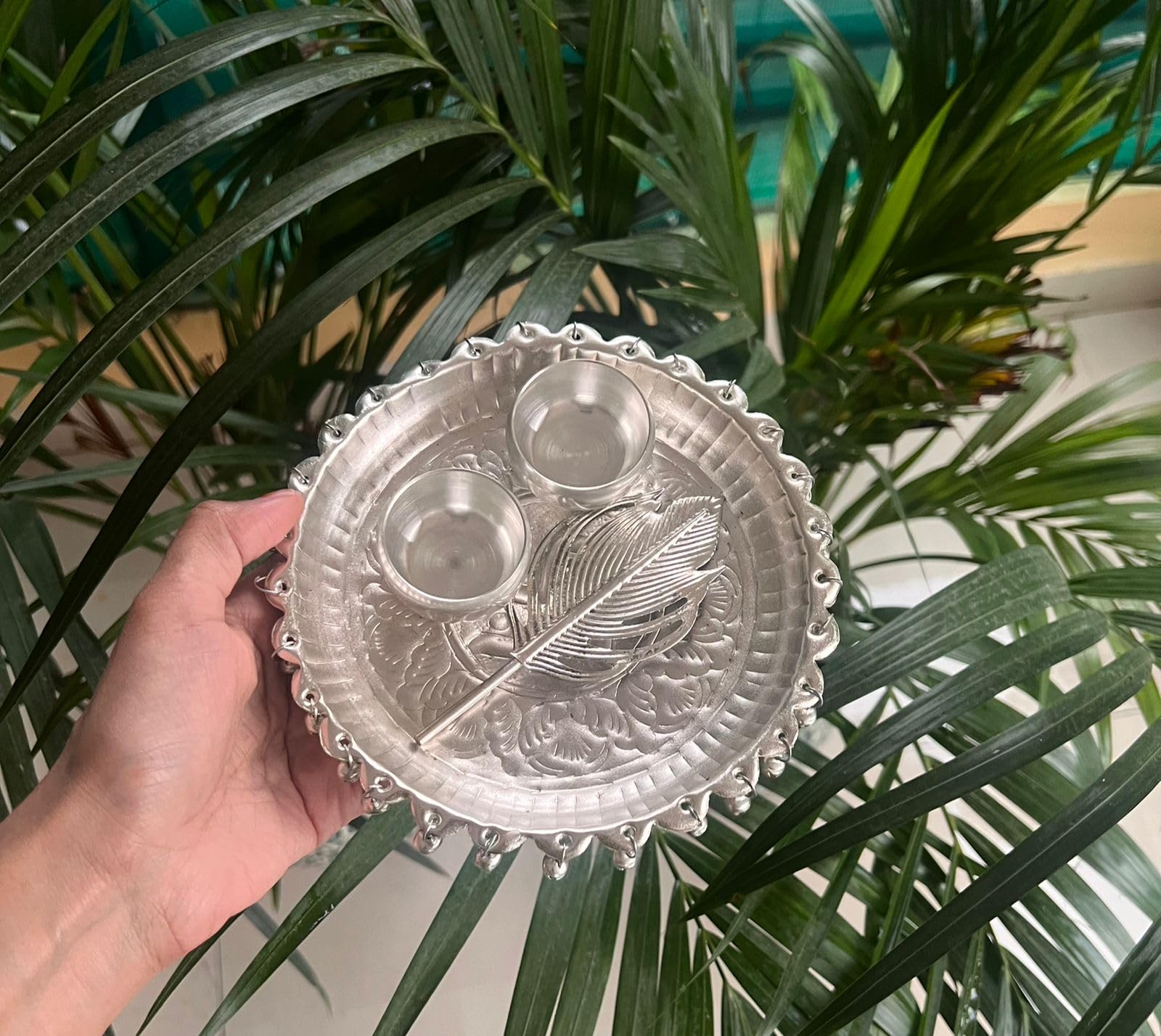 German Silver Pooja thali Set with Tilak Stick