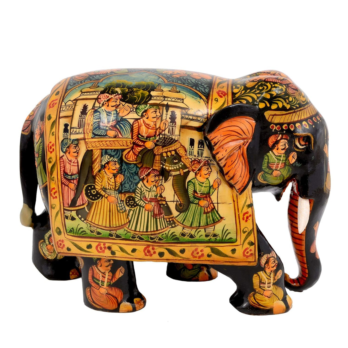 indiancraftsbykanika Hand Painted Wooden Elephant Statue for Home Decor Gifting Item | Multicolor | Height : 6.5 inches