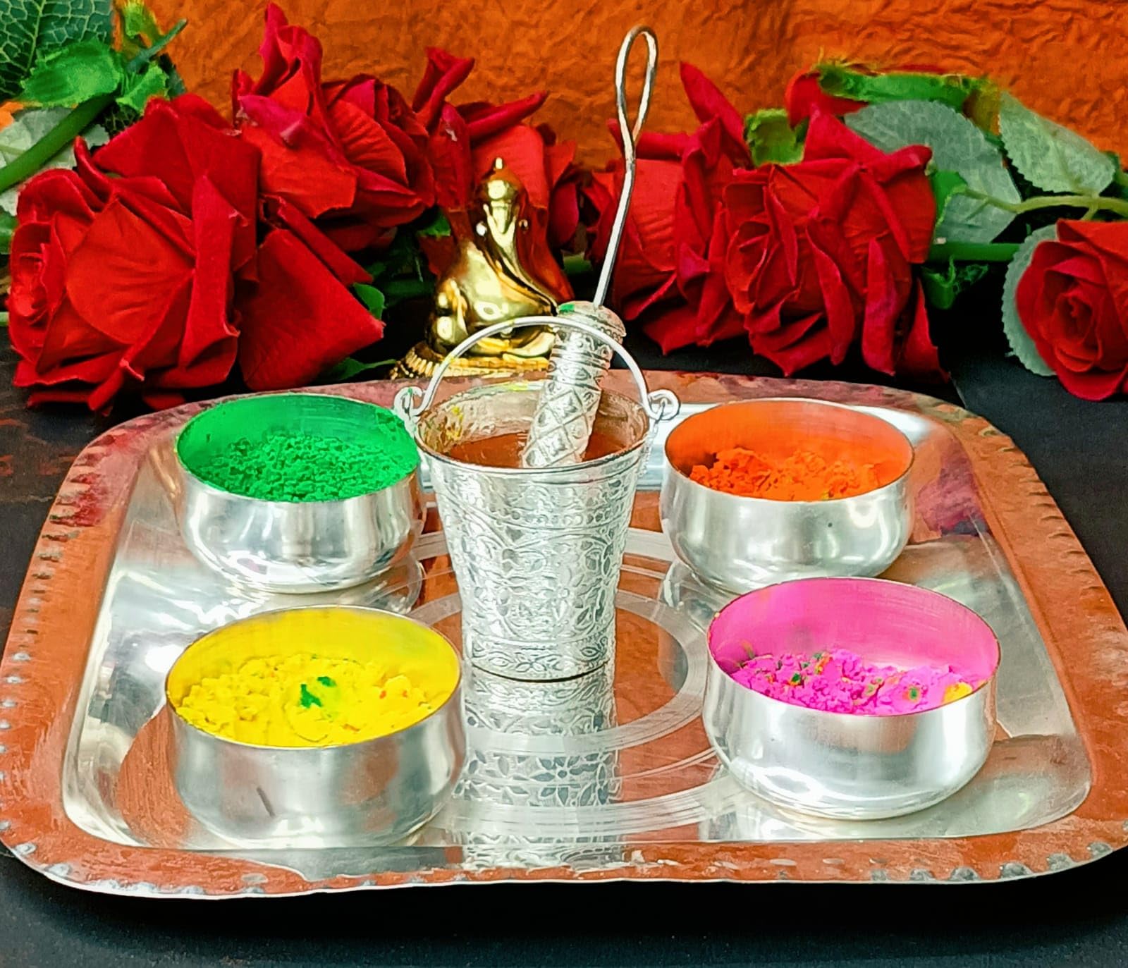 indiancraftsbykanika German Silver Holi Combo - Set of 7 Pieces for Gift Purpose, 271123b