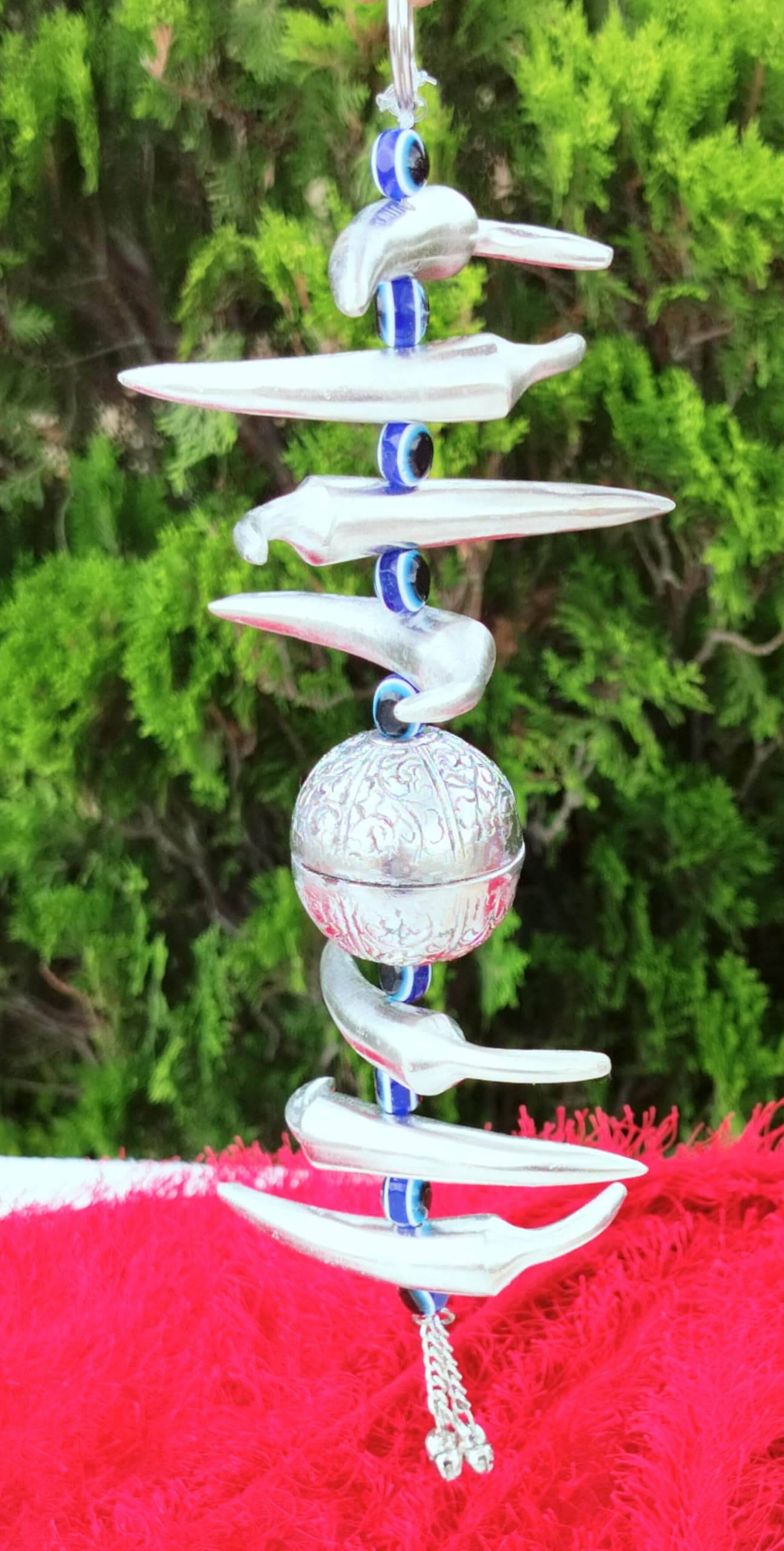 German Silver Nimbu-Mirchi/Good Luck Charm Hanging with 9 Evil Eye for House/Office/Gift Item