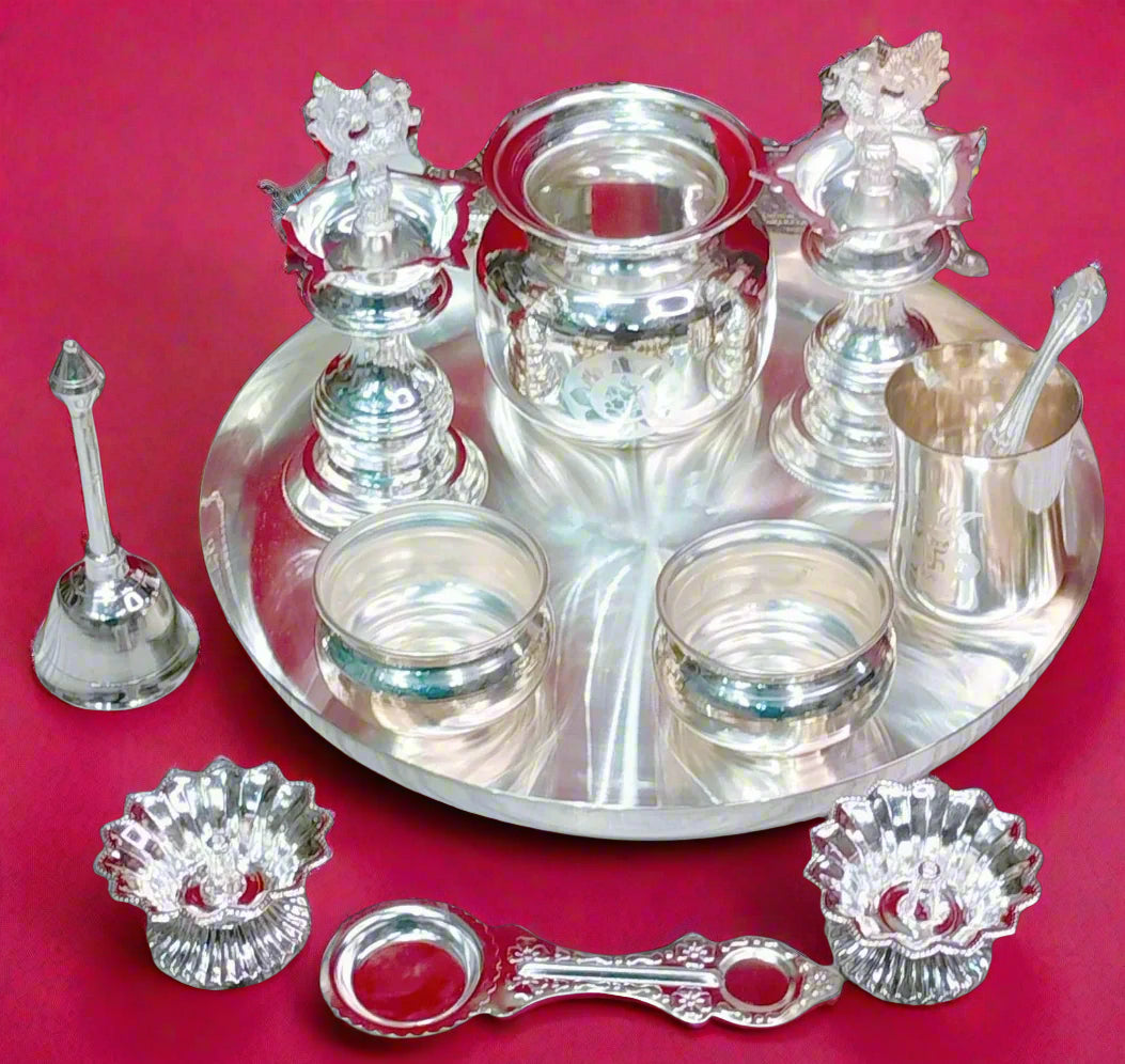 German Silver Pooja Set Combo Set