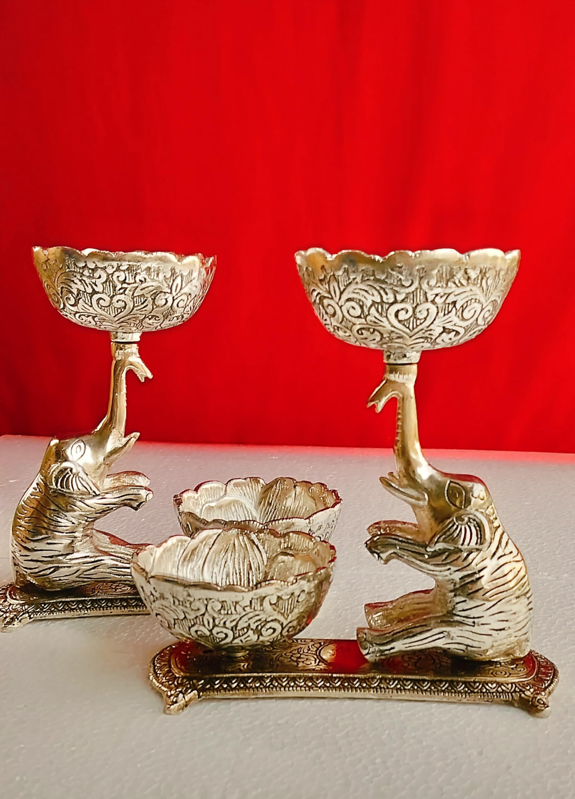 indiancraftsbykanika set of 2 Germán silver antique finish elephant bowl set for snacks/gift item, medium, 280124u