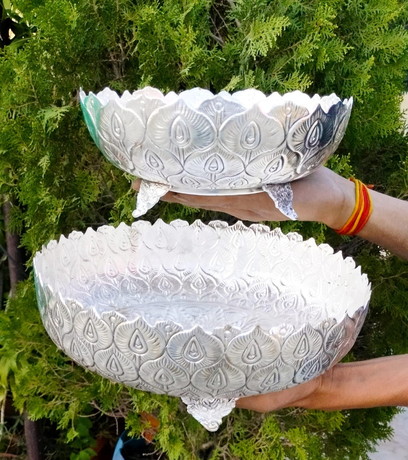 German Silver Set of 2 Fruit Bowls/Snacks Platter with Legs
