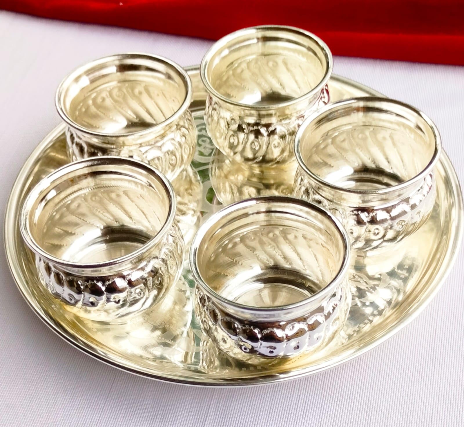 German silver 5 nakkashi bowl with plate set combo set for diwali festival, give away item,wedding,house warming puja party