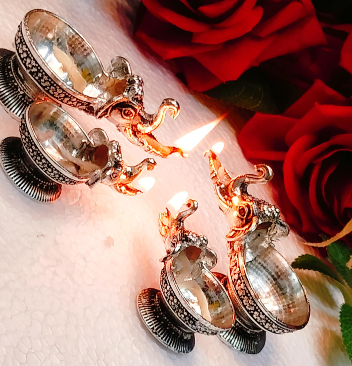 German Silver Antique Finish Elephant Diya's for Diwali Gift/ Festival/ Gift Item/ House Warming Party