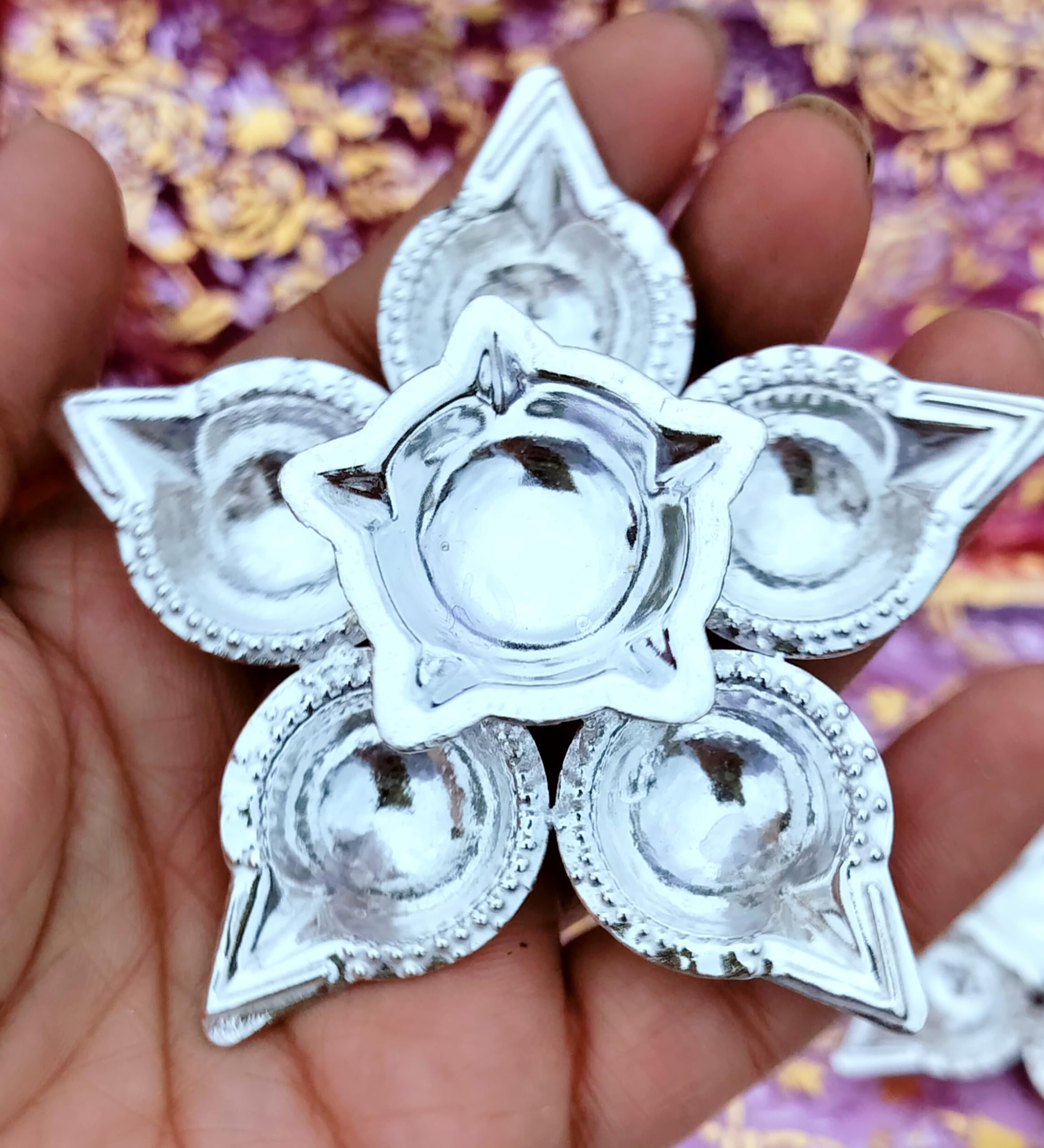 Set of 10 German Silver panchmukhi Diya Set for Diwali/Housewarming Pooja