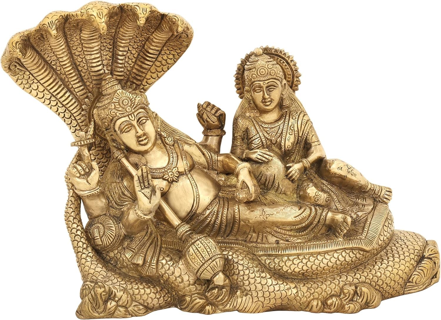 indiancraftsbykanika Brass Vishnu Statue Resting on sheshnag with lashmi ji for Home décor showpiece Idol Statue for Home décor/Gift Item/Temple