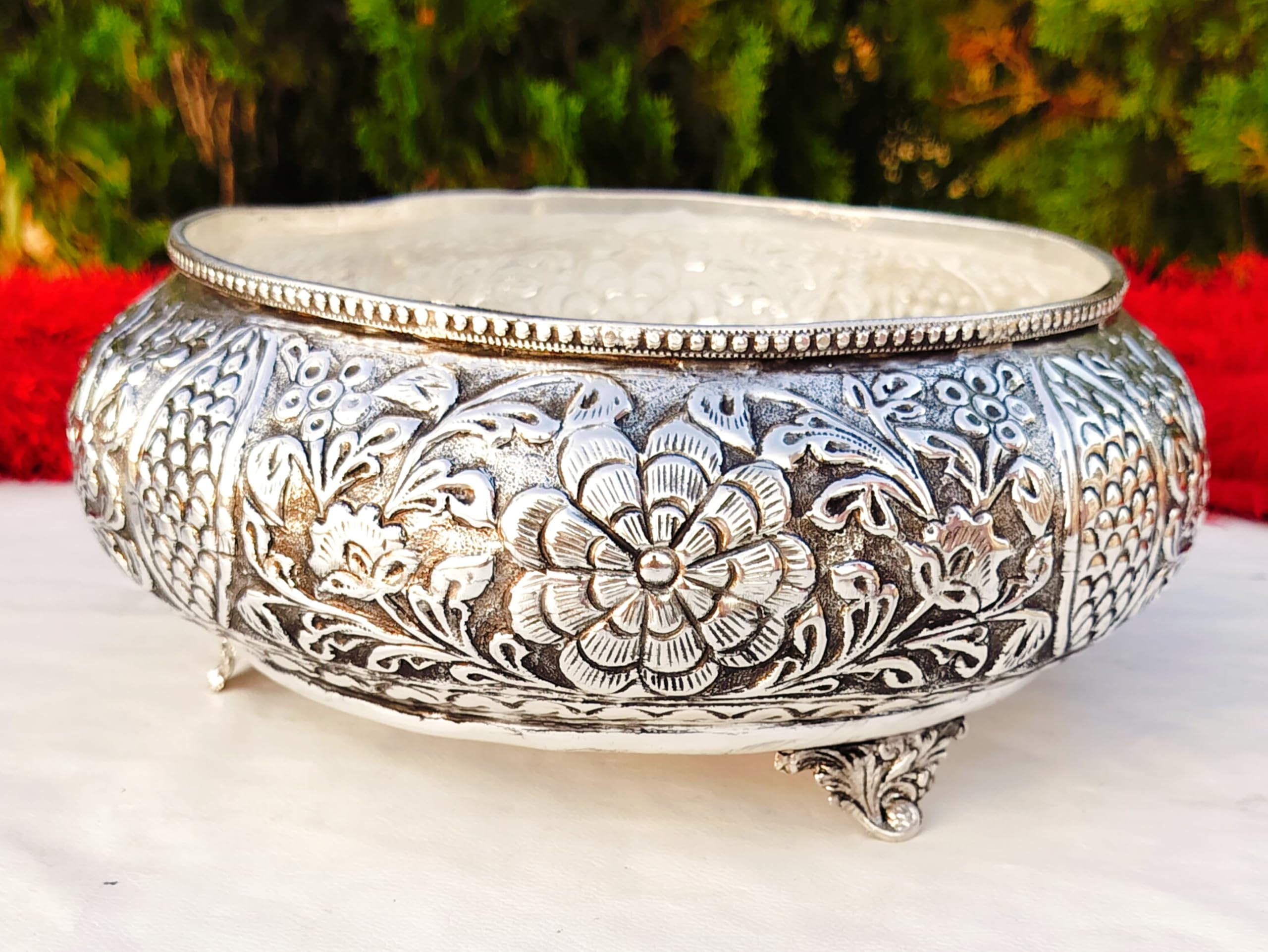 German Silver Fully Carved Urli Bowl