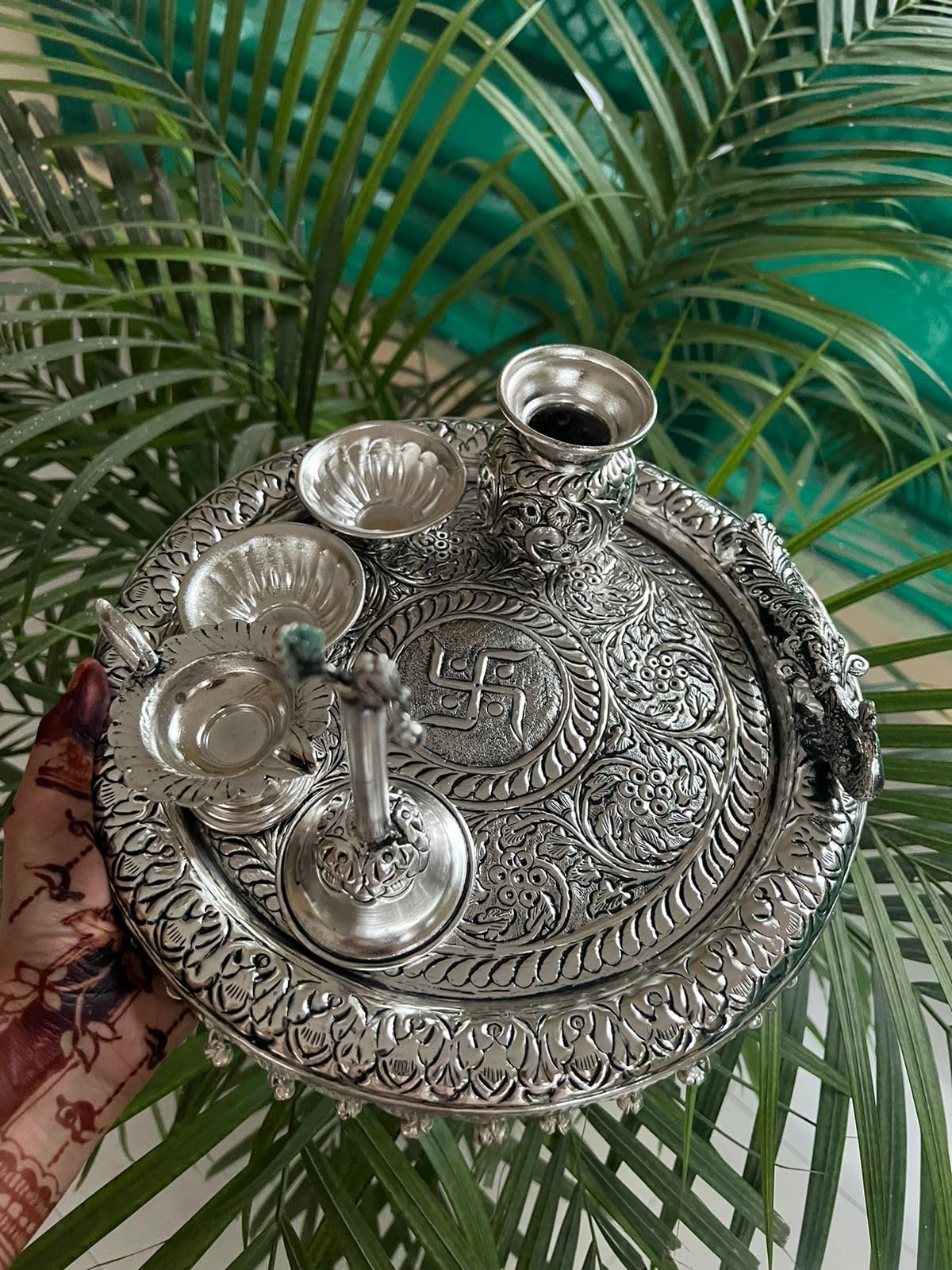 German Silver Peacock Motif on thali