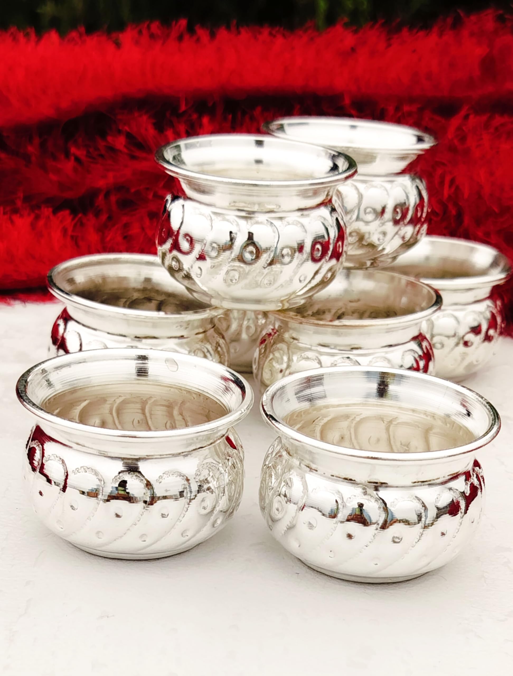 indiancraftsbykanika German silver NAKKASHI CUP/bowl for kumkum/Prasad/bhog prasadi, small bowl set of 10 pieces