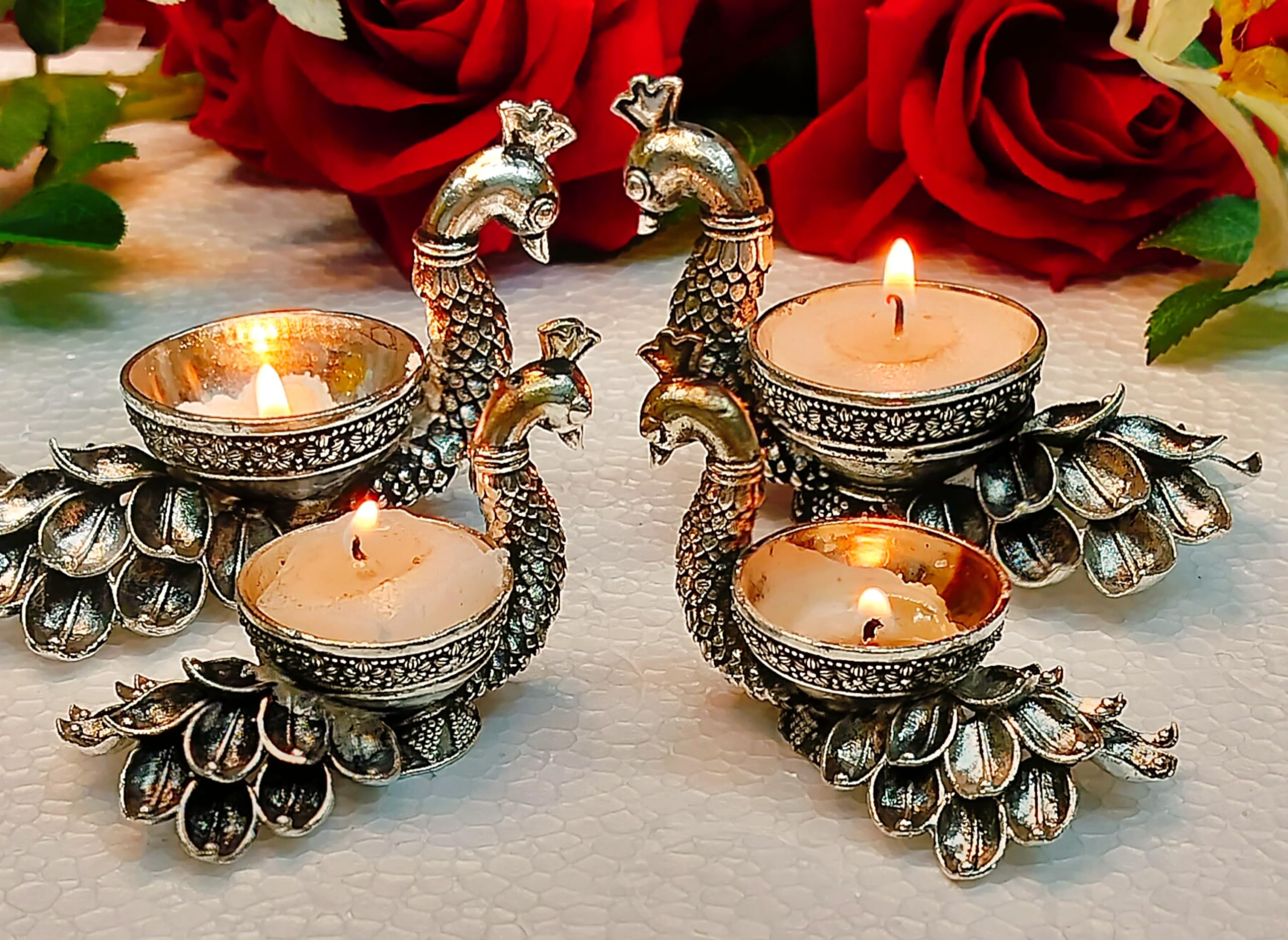 German Silver Antique Finish Peacock Diya's for Diwali Gift/ Festival/ Gift Item/ House