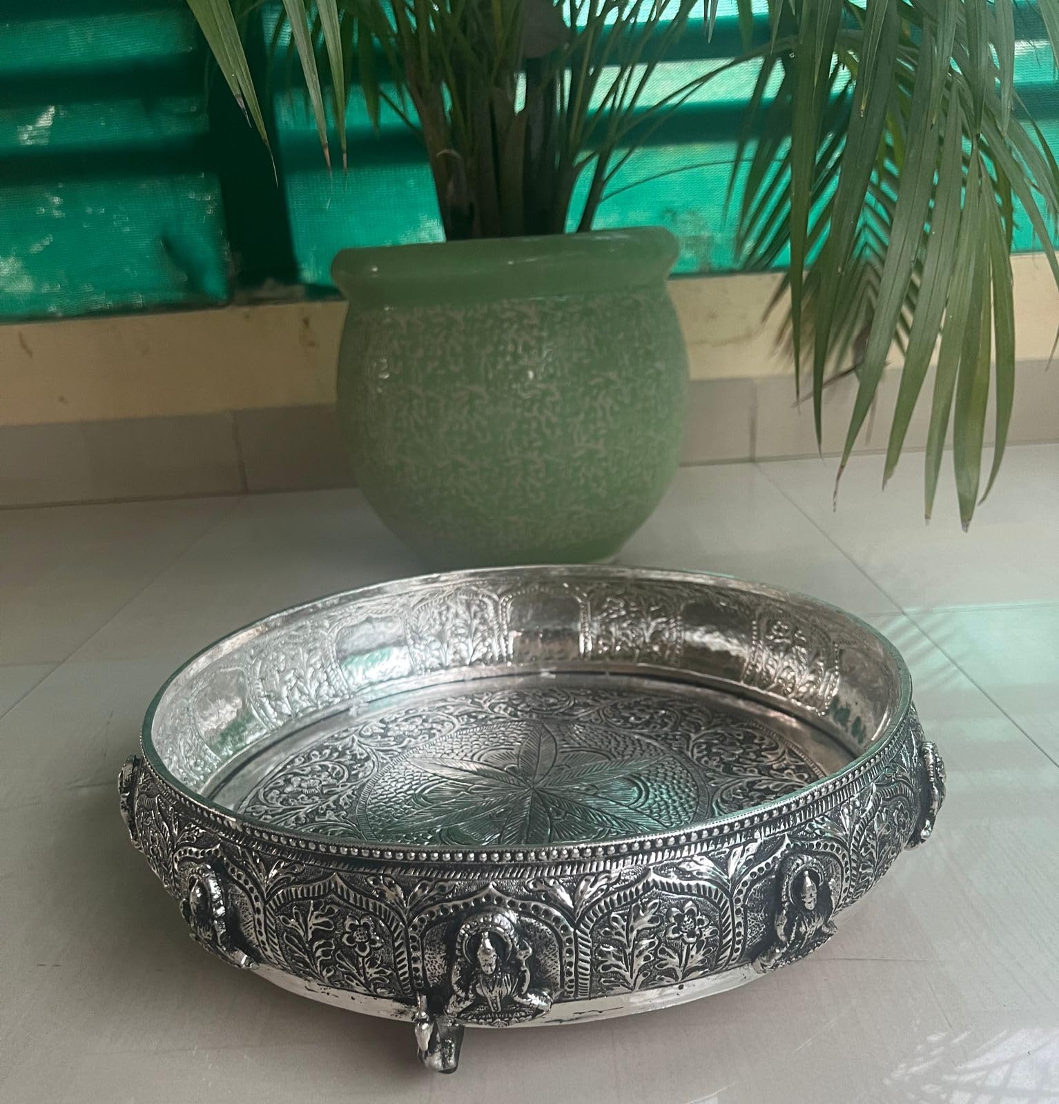 German silver Lakshmi urli bowl for decoration/gift item/housewarming pooja, large