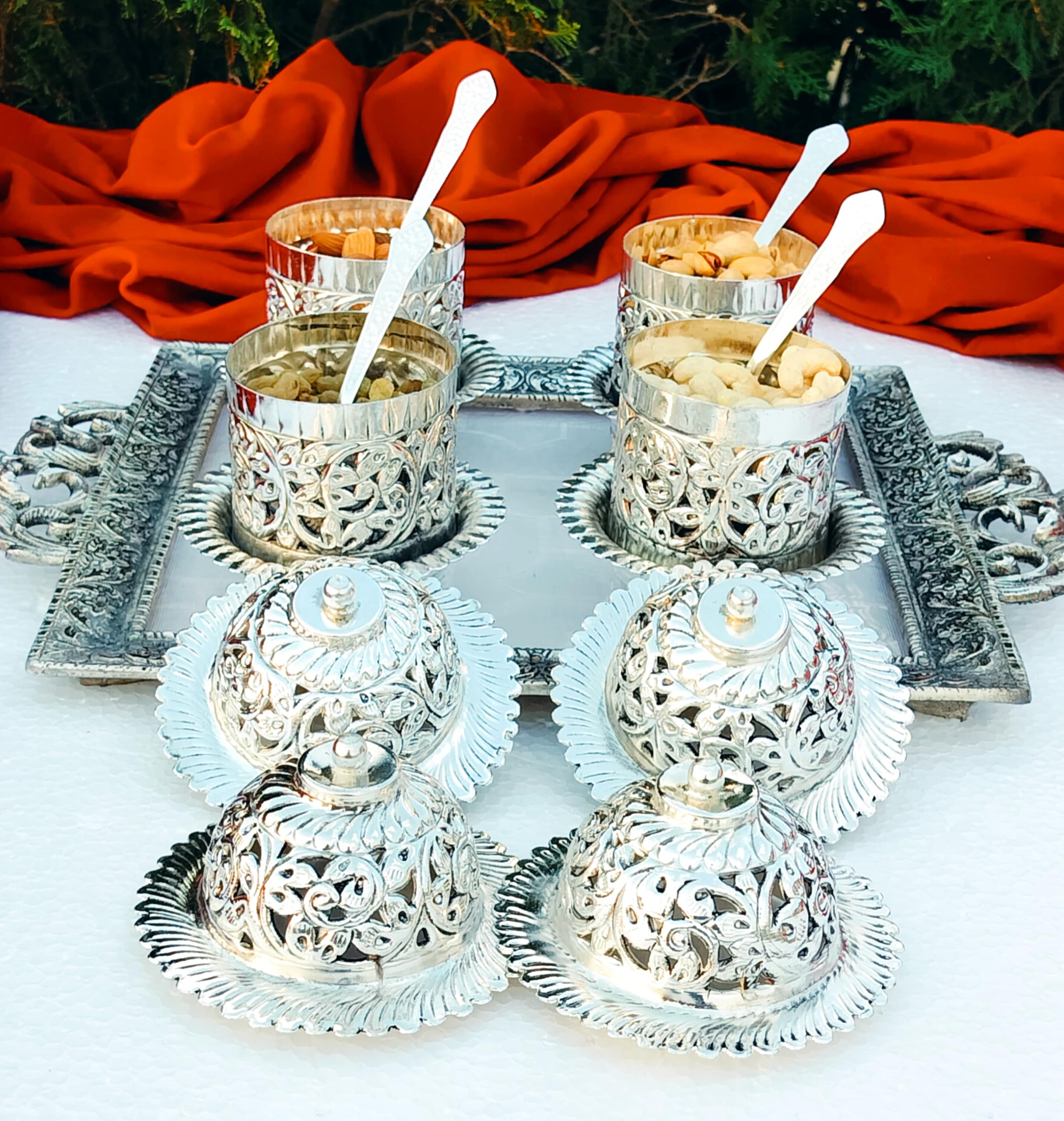 indiancraftsbykanika Serving Tray with Bowl Set for diwali/gift item/snacks/dry fruits