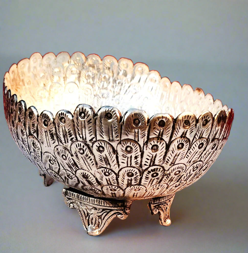 German silver oval bowl/urli with stand