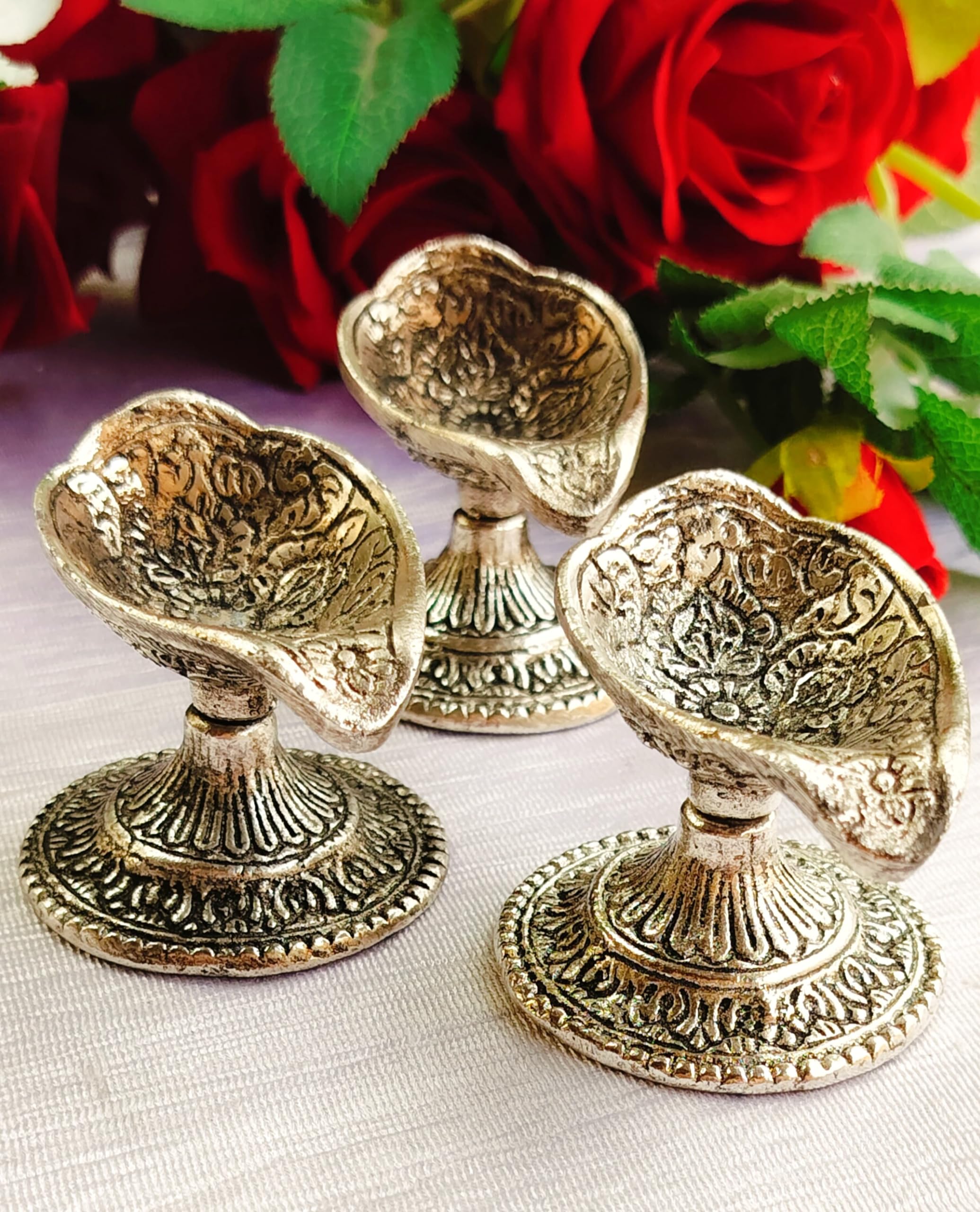 German Silver Black Finish Diya Set of 10 Pieces for Diwali, House Warming, New Year, Gift Item, Reusable