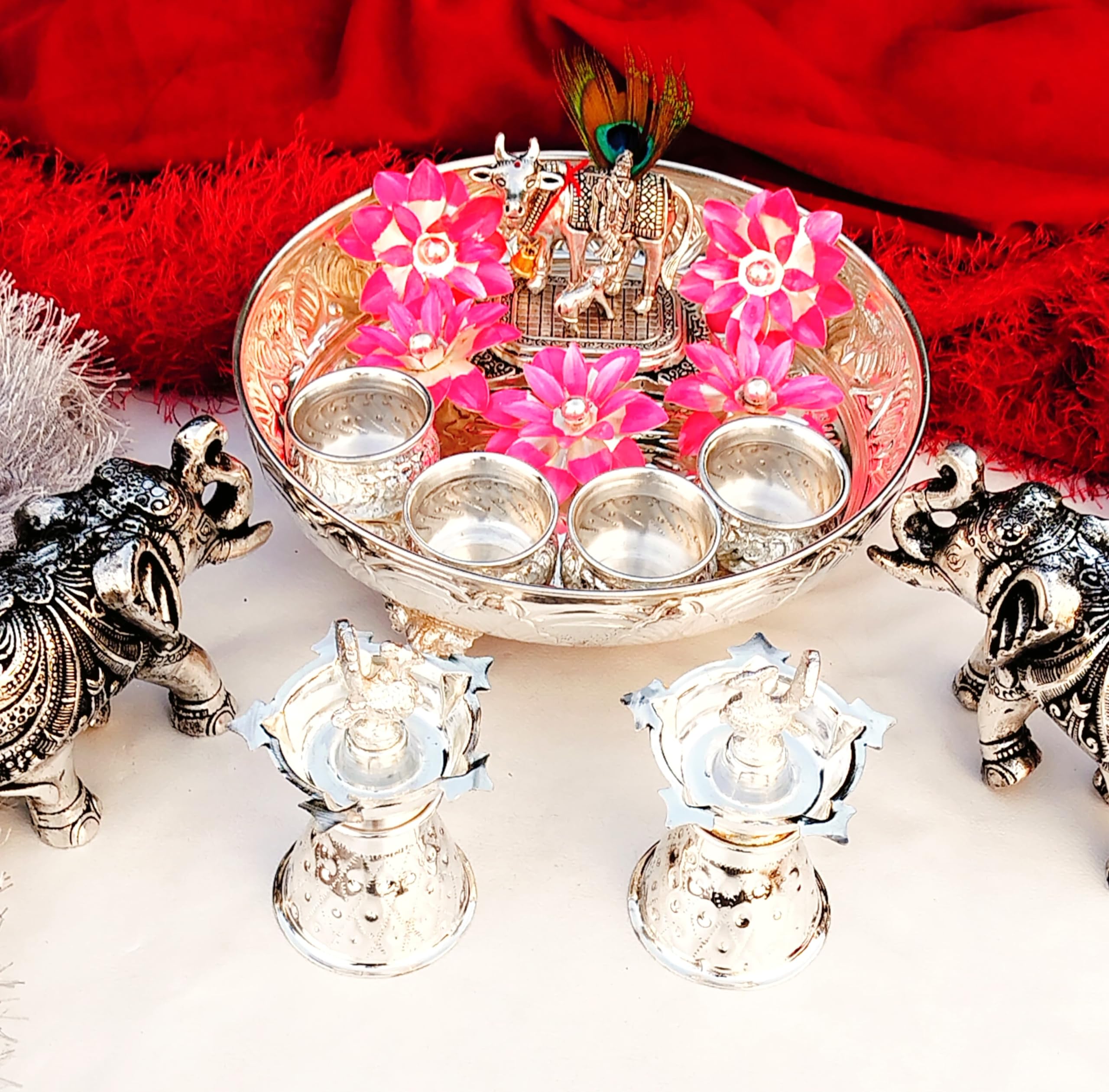 German Silver Pooja thali Combo Set