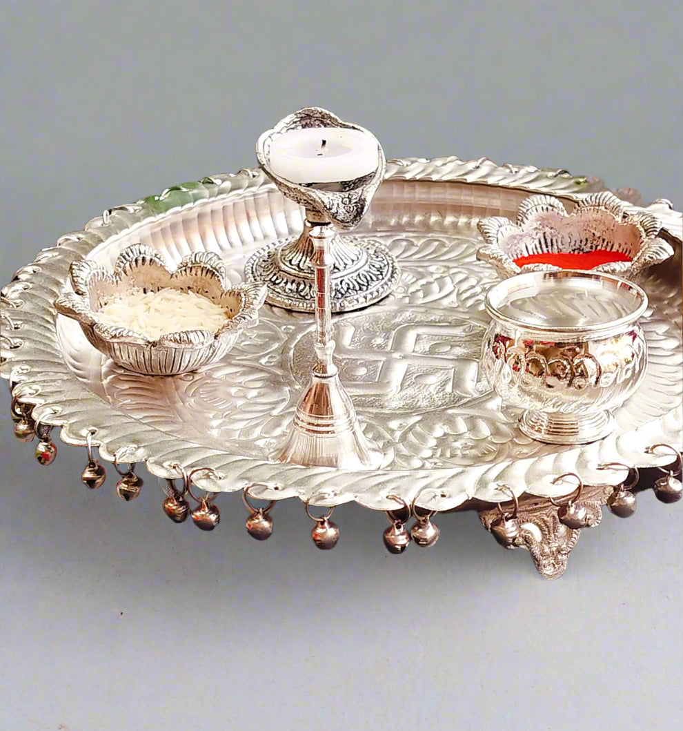German Silver Budget Friendly ghungru Pooja thali Set
