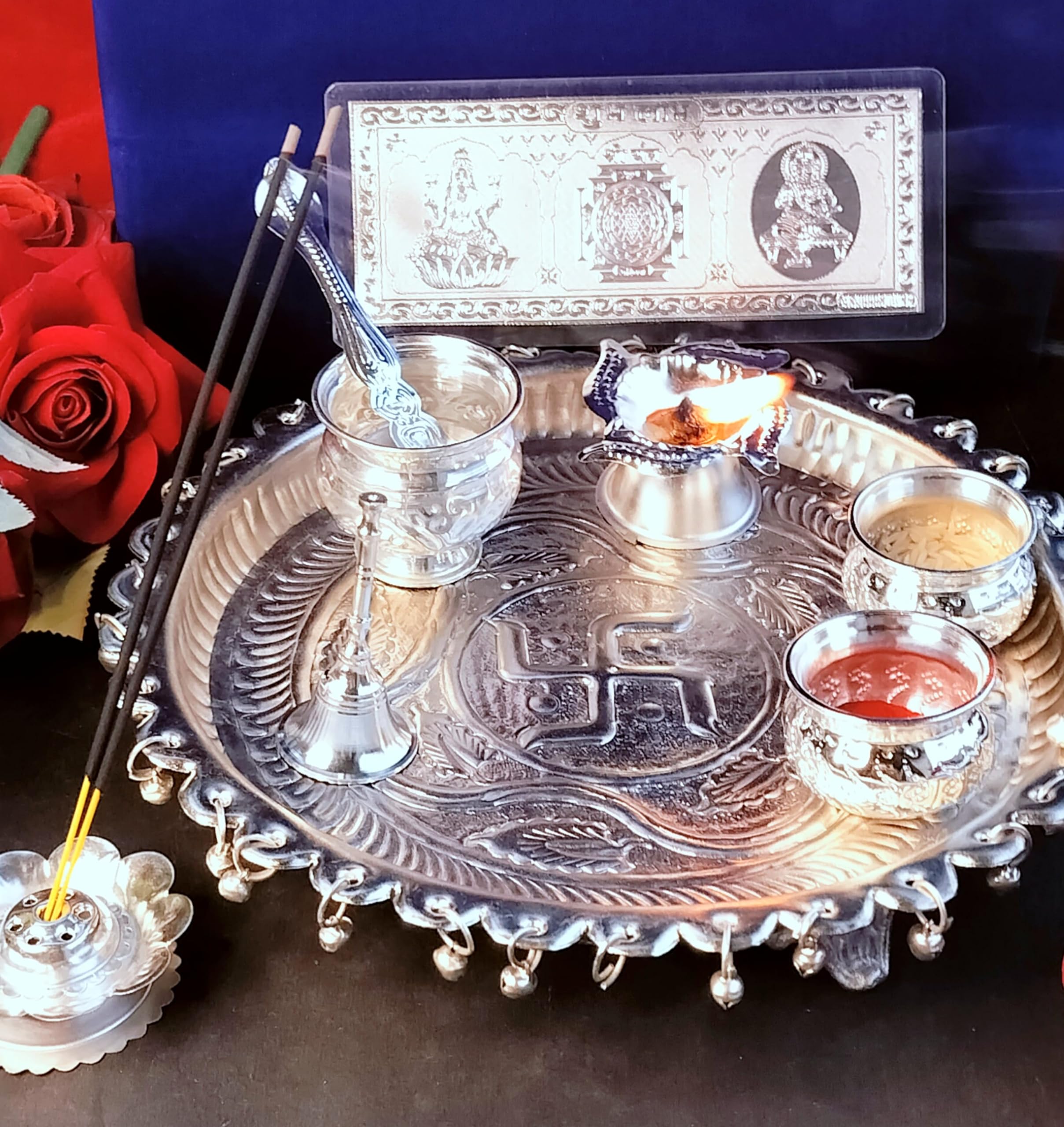 German Silver Pooja thali Combo Set