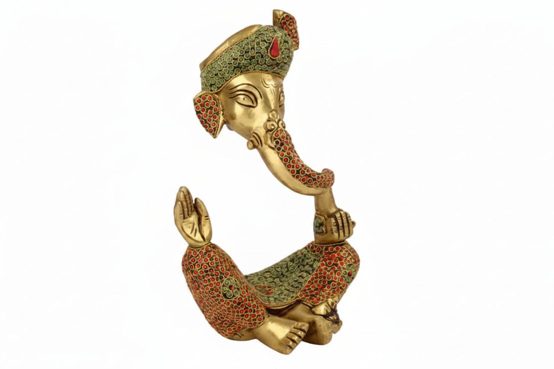 Brass with Stone Work Hawai Ganesh Statue for Home décor/Office/Temple/Gift Item.