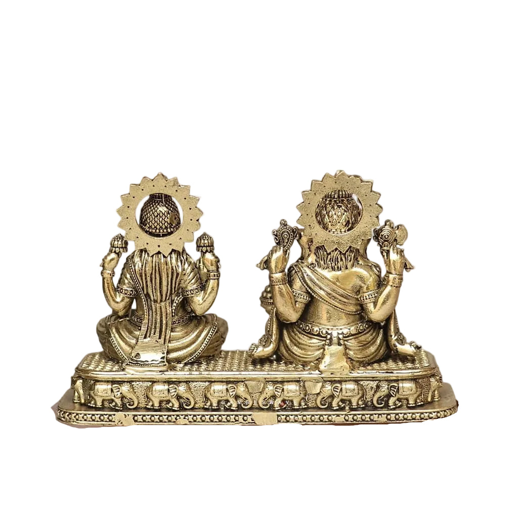 Brass Lakshmi Ganesh Idol – Small Size Handmade Murti for Home Temple, Office & Festive Décor