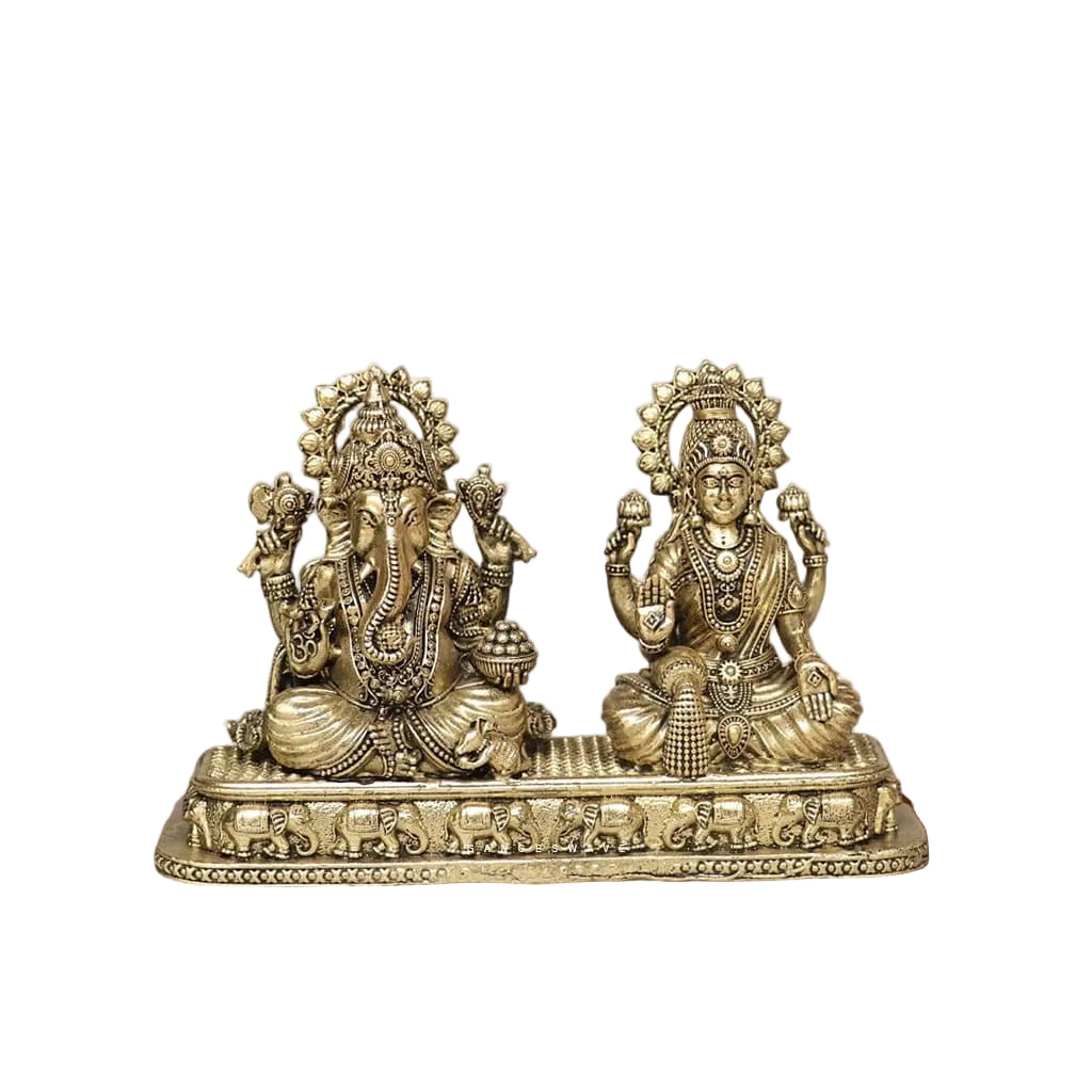Brass Lakshmi Ganesh Idol – Small Size Handmade Murti for Home Temple, Office & Festive Décor