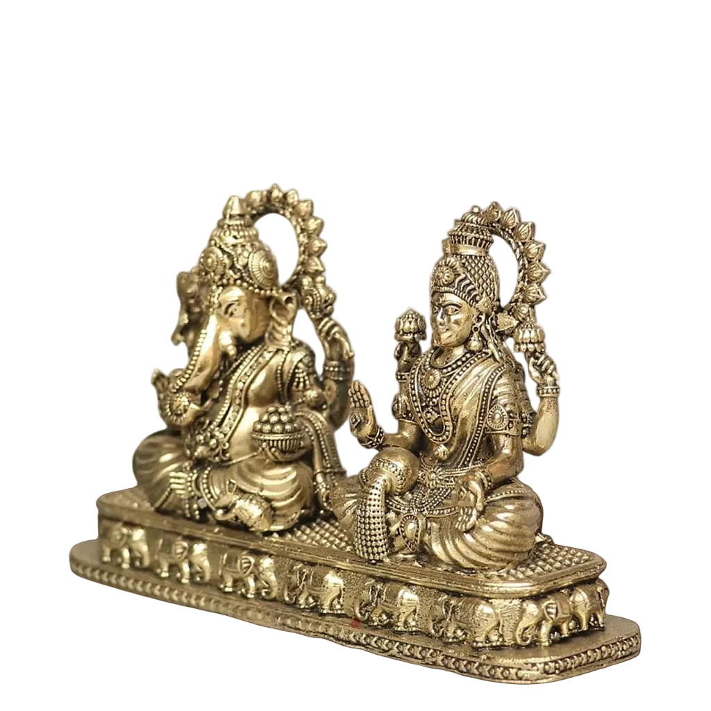 Brass Lakshmi Ganesh Idol – Small Size Handmade Murti for Home Temple, Office & Festive Décor