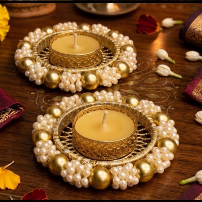 Festive Tassel Beaded Toran with 2 tlight holders, Diwali Door & Home Decor