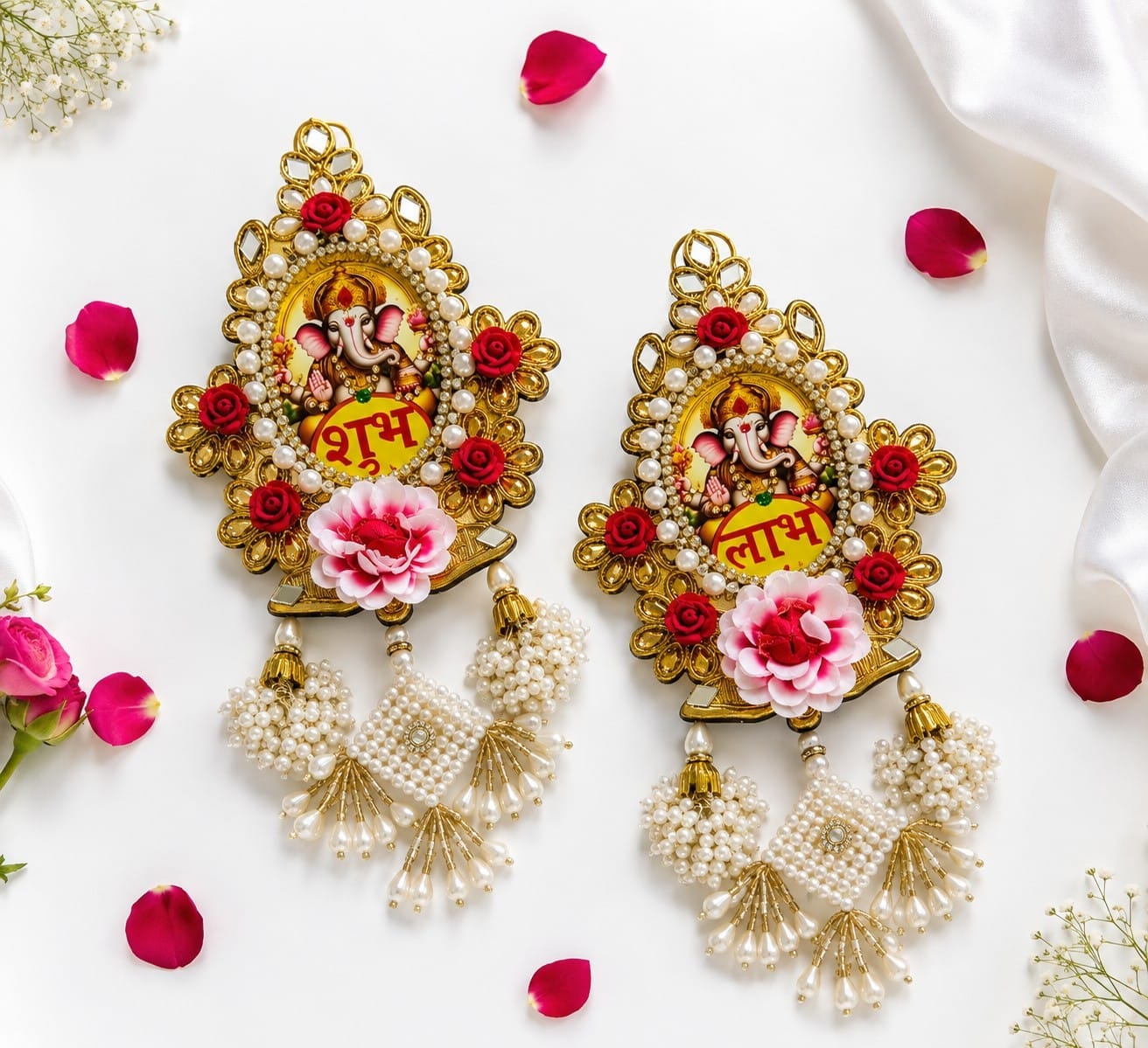 Ganpati Flower Beaded Toran with ganpati shubh lab, Diwali Door Decor