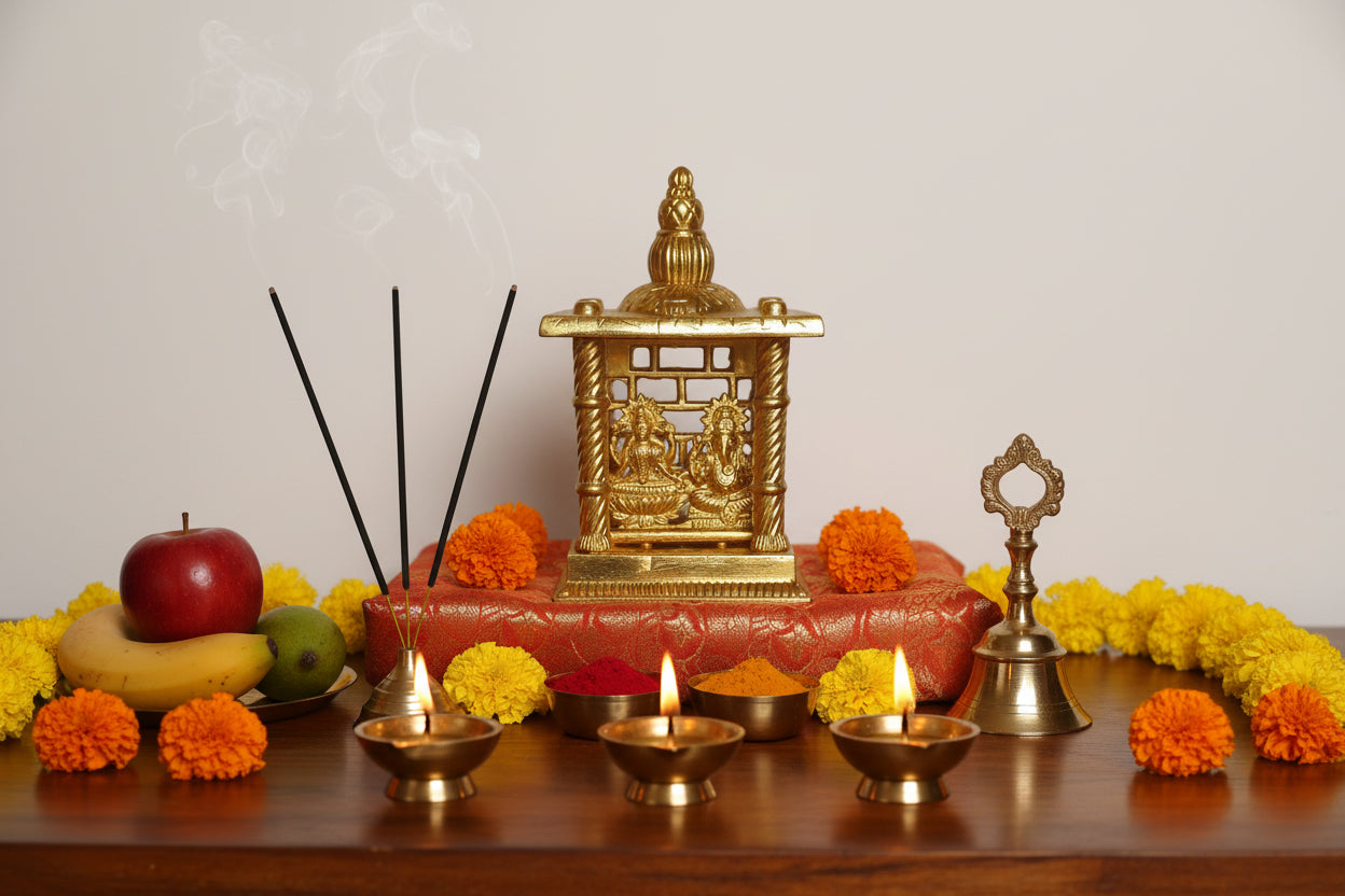 Golden Polish German Silver Lakshmi Ganesh Temple Set – Elegant Home Décor, light weighted