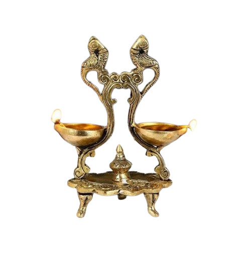 brass peacock design twin oil wick Diya for home decor , 1 piece