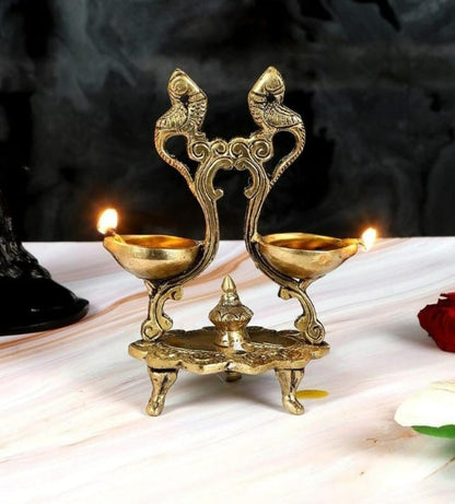 brass peacock design twin oil wick Diya for home decor , 1 piece