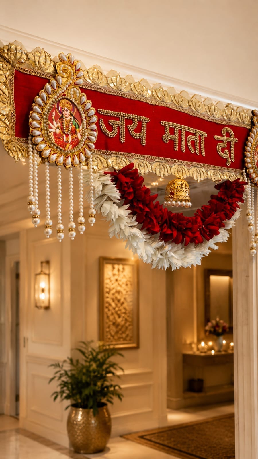 Jai Mata Di Toran with 2 Small Chhatri, Diwali Decor & Pooja