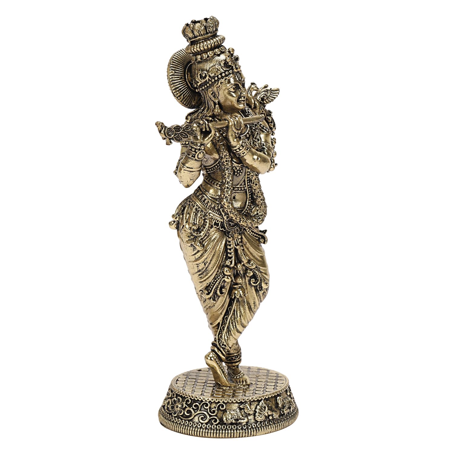 Brass Krishna Idol Playing Flute – Divine Symbol of Love, Harmony & Prosperity for Pooja & Décor