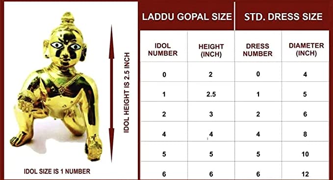 Brass Laddu Gopal Ji Idol Bal Krishna Murti for Home Temple & Janmashtami Pooja Accessory & Spiritual Gift, size 6