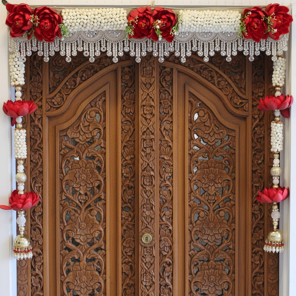Lotus Toran with side wall hangings  for Door & Home Decor, Diwali Decoration & Gift, color : red