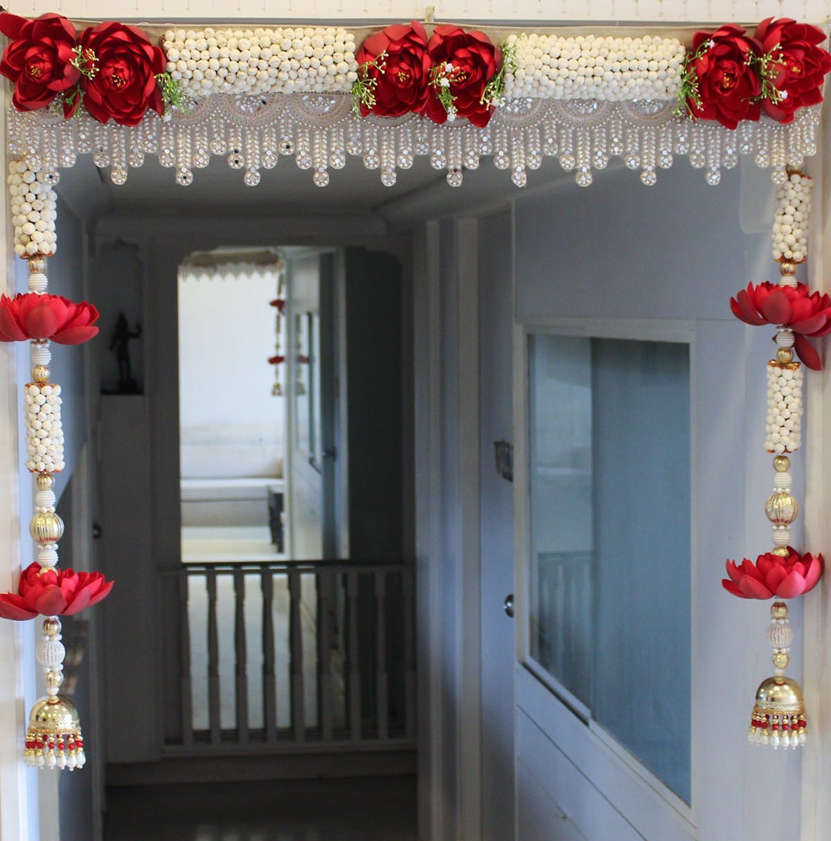 Lotus Toran with side wall hangings  for Door & Home Decor, Diwali Decoration & Gift, color : red