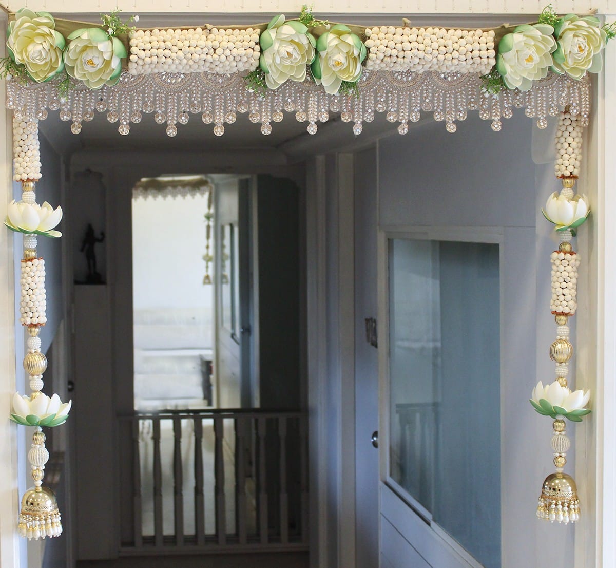 Lotus Toran with side wall hangings  for Door & Home Decor, Diwali Decoration & Gift, color : white