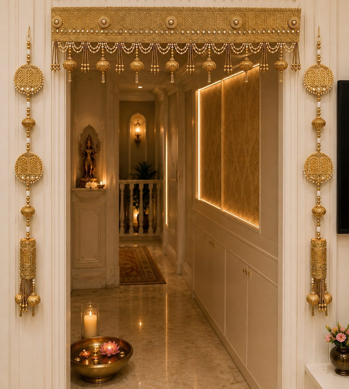 Golden Mahal Series Royal Toran with 2 wall hangings