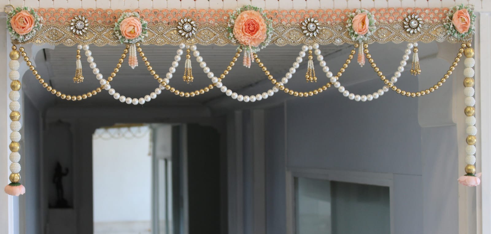 Peach color Beaded Toran with Matching Side Hangings, Diwali Home Decor
