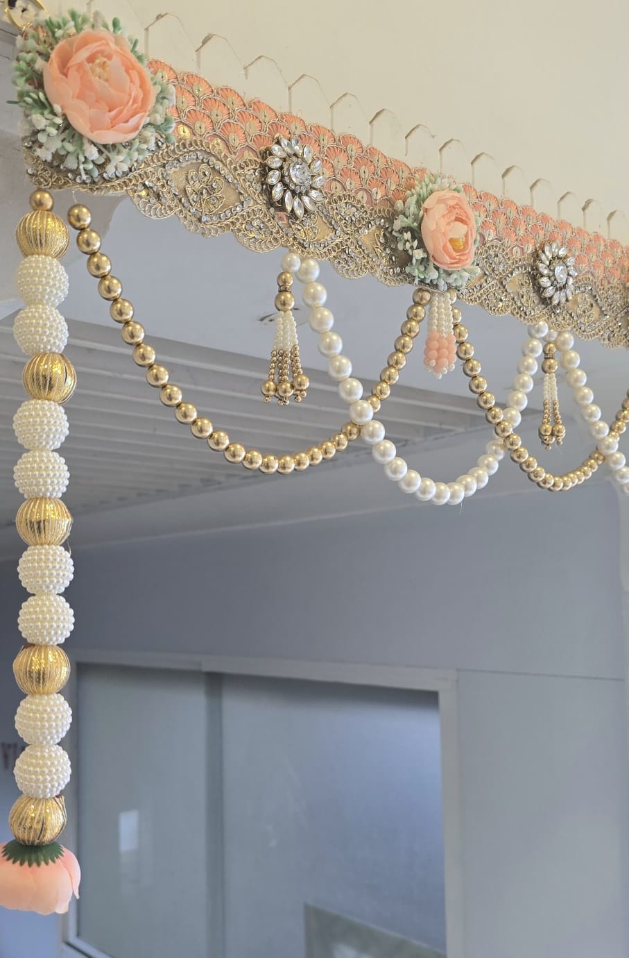 Peach color Beaded Toran with Matching Side Hangings, Diwali Home Decor